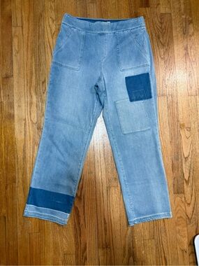 LOGO by Lori Goldstein Denim Patchwork Straight Jeans in Light Blue